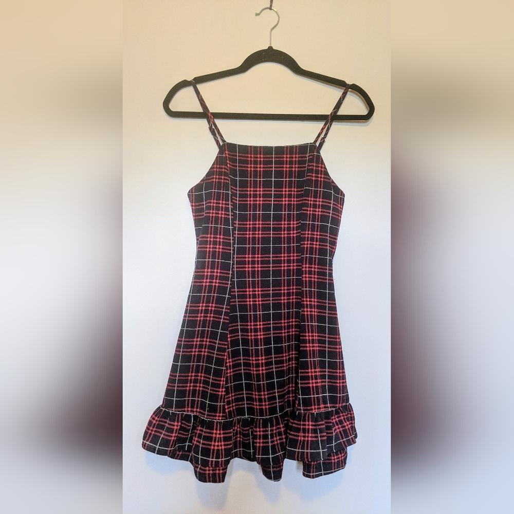 Altar'd State Red and Blue Plaid Fall Autumn 90s Y2K Ruffle Jumper Dress sz S